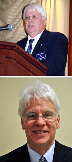 Top: St. Patrick parishioner Tom McBroom of Terre Haute weighed 239 pounds when this photo was taken on Jan. 28, 2010. Bottom: Tom McBroom lost 70 pounds before this photo was taken on March 29, 2011. (Top: submitted photo; bottom: photo by Mary Ann Wyand)