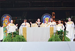 Archbishop Charles C. Thompson serves as the principal celebrant for the closing Mass of the National Catholic Youth Conference at Lucas Oil Stadium in Indianapolis on Nov. 23. (Photo by Natalie Hoefer)