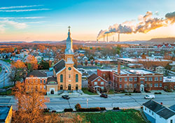 This aerial view portrays St. Lawrence Church and school in Lawrenceburg. (Photo courtesy of 2021 Abi Bolorunduro)