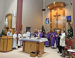 This crèche in the narthex of St. Joseph Church in Indianapolis was designed and constructed by Thoai Keeley, a former member of the parish’s Vietnamese community who moved to South Carolina but returns each Advent to design and build a new crèche for the church. (Submitted photo by Father Pious Malliar Bellian)